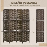 HOMCOM Biombo Separador de Ambientes 4 Paneles 160x170 cm con 2 Estantes de Exhibición Pantalla de Privacidad Plegable Marrón(m-4)