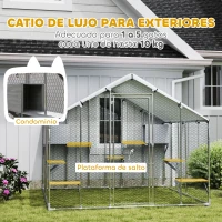 PawHut Jaula Grande para Gatos Exterior con 2 Casitas 7 Plataformas para Saltar Cubierta Impermeable y Anti-UV 240x193x195 cm(m-4)