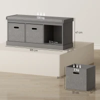 HOMCOM Three-Drawer Shoe Storage Bench, with Padded Top Seat - Grey(m-3)