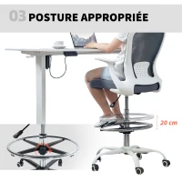 HOMCOM Chaise bureau ergonomique avec repose-pieds ajustable et accoudoirs relevables, hauteur réglable, 59x62x99-119cm, gris(m-6)