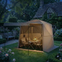 Outsunny Pop Up Canopy Waterproof Instant Shelter with Awning Mesh Windows for Camping Patio 2 x 2 m Khaki(m-8)