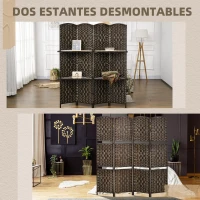 HOMCOM Biombo Separador de Ambientes 4 Paneles 160x170 cm con 2 Estantes de Exhibición Pantalla de Privacidad Plegable Marrón(m-5)