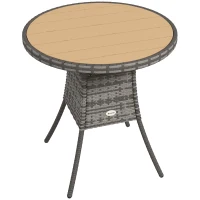 Outsunny 70 cm Wood-Effect Rattan Garden Table - Natural Wood Finish(m-10)