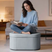 HOMCOM Opbergzitbank opvouwbaar gestoffeerde bank met fluweel-look voor woonkamer 76 x 38 x 35 cm donkergrijs(m-9)