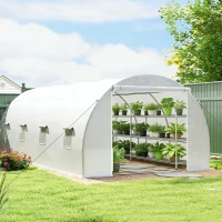 Outsunny 6 x 3 x 2 m Polytunnel Greenhouse, Walk in Polytunnel Tent with Metal Frame, Zippered Door and 8 Windows for Garden and Backyard, White(m-10)