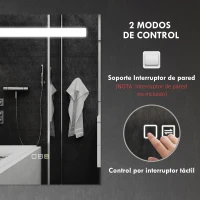 HOMCOM Espejo de Baño con Luz LED 70x50 cm con 3 Colores de Luz Función Antivaho Función de Memoria IP44(m-8)