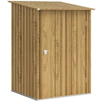 Outsunny Abrigo de Jardim Metálica 0,92 m² 100x103x160 cm com 1 Porta e Fecho para Armazenamento de Ferramentas Castanho Claro(m-10)
