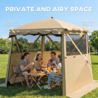 Outsunny Pop Up Canopy Waterproof Instant Shelter with Awning Mesh Windows for Camping Patio 2 x 2 m Khaki(m-4)