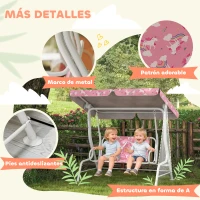 AIYAPLAY Columpio Jardín Exterior para niños 2 Plazas Toldo Ajustable Cinturones de Seguridad Diseño de Unicornio Arcoíris Rosa(m-6)