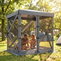 Outsunny Pavilion pop-up pliant 1,85x1,85 m, impermeabil, stabil, rezistent la iarnă, cu 4 panouri laterale din plasă, geantă, UV 30+(m-4)
