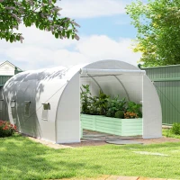 Outsunny 6 x 3 x 2 m Polytunnel Greenhouse, Walk in Polytunnel Tent with Metal Frame, Zippered Door and 8 Windows for Garden and Backyard, White(m-8)