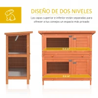 PawHut Conejera de Madera Exterior de 2 Niveles Jaula para 1-2 Conejos Mascotas Pequeñas con Techo Asfáltico Abrible y 2 Bandejas Extraíbles 90x45x90 cm Madera Natural(m-6)