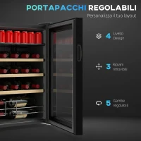 HOMCOM Cantinetta Frigo per Vino da 53L con Ripiani Regolabili per 12 Bottiglie e 25 Lattine, 43x45x64 cm, Nero(m-6)