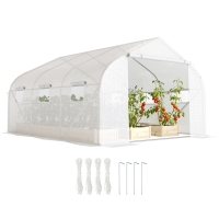 Outsunny 3.5 x 3 x 2m, Walk-In Polytunnel Greenhouse Warm House Garden Tunnel Shelter Plant Shed, White