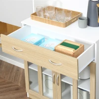 HOMCOM Modern Kitchen Cupboard, Freestanding Storage Cabinet Hutch with Central Drawer, 2 Glass Door Cabinets and Countertop, 180cm(m-11)