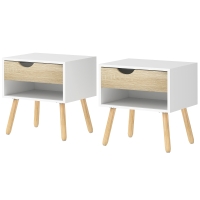 HOMCOM Set of 2 Bedside Tables with Drawer and Shelf, Modern Nightstand, End Table for Bedroom, Living Room