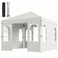 Outsunny Faltpavillon 3x3 m Pop-up mit UPF50+ 4 abnehmbare Seitenteile Höheneinstellbar und Tragetasche Weiß(m-6)