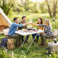 Outsunny Tragbarer klappbarer Campingtisch mit 5-stufiger Höhenverstellung, HDPE-Tischplatte und Metallgestell 75x50x73,5 cm Weiß(m-5)