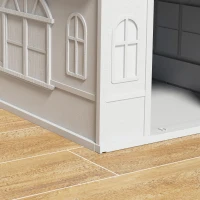 PawHut Casa para Perros 65x75,7x63 cm con Patrón de Ventana y Techo de Tejas de Imitación para Perros Medianos Gris y Blanco(m-9)