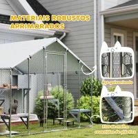 PawHut Gaiola Grande para Gatos Exterior com 2 Casinhas 7 Plataformas para Saltar Cobertura Impermeável e Anti-UV 240x193x195 cm Prata(m-8)