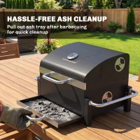 Outsunny Barbecue au charbon en acier portable, fumoir BBQ avec couvercle, aérations réglables, bac à charbon à deux niveaux, thermomètre(m-4)