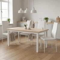HOMCOM Lot de 4 chaises de salle à manger avec dossier haut, revêtement synthétique et pieds en acier, blanc(m-2)