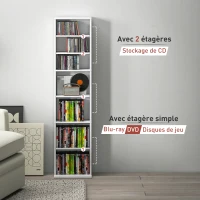 HOMCOM Rangements pour CD et DVD 9 compartiments et 6 étagères réglables capacité max. 260 CD/120 DVD 33 x 24 x 140 cm blanc(m-8)