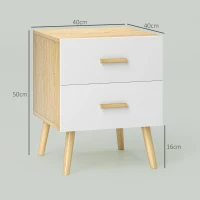 HOMCOM Table de chevet, table de nuit avec 2 tiroirs, style moderne, pour chambre à coucher, salon, 40 x 40 x 50 cm, chêne(m-3)
