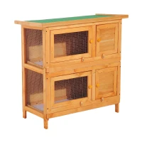 PawHut 2-Tier Wooden Rabbit Hutch Guinea Pig Hutch Duck House Double Decker Pet Cage with Sliding Tray(m-22)