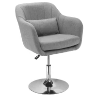 HOMCOM Fauteuil de salon chaise relax fauteuil de chambre grand confort - coussins lombaires hauteur réglable pivotant 360° piètement en métal chromé - gris(m-12)