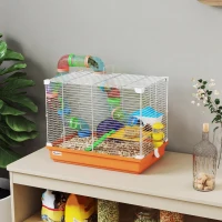 PawHut Cușcă pentru Hamster cu Tunel Bol Adăpătoare Căsuță Rampă Roată de Exerciții Tăviță Detașabilă 46x30x37 cm Portocaliu(m-2)