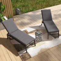 Outsunny Conjunto 2 Almofadas para Cadeiras de Exterior com Fitas de Fixação Almofadas Exteriores Acolchoadas em Algodão para Espreguiçadeira Poltrona Jardim 190,5x58,4x7 cm UV50+ Cinza(m-2)