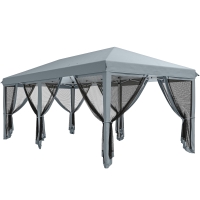 Outsunny Gazebo da Giardino Pieghevole 6x3m a 6 Zanzariere Grigio