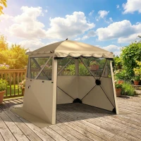 Outsunny Pop Up Canopy Waterproof Instant Shelter with Awning Mesh Windows for Camping Patio 2 x 2 m Khaki(m-7)