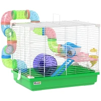 PawHut Cușcă pentru Hamster cu Tunel Bol Sticlă de Apă Căsuță Rampă Roată de Exerciții Tavă Detașabilă 46x30x37 cm Verde(m-1)