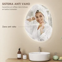 HOMCOM Espejo de Baño con Luz LED 70x50 cm 3 Colores de Luz Brillo Regulable Función Antivaho Función de Memoria IP44(m-5)