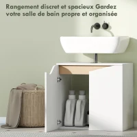 HOMCOM Meuble sous lavabo, meuble de salle de bain avec 2 portes à fermeture douce, 60 x 35 x 57,9 cm, blanc et bois naturel(m-5)