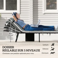 Outsunny Lot de 2 bains de soleil, chaise longue pliante et inclinable, coussin, appui-tête, poche latérale, 60x190x31cm, gris(m-4)