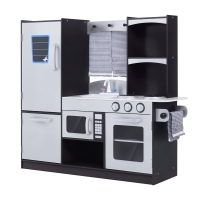 HOMCOM Cuisine pour enfants en bois dinette jeu d'imitation éducatif complet nombreux accessoires & rangements inclus MDF pin 105 x 32 x 95 cm argenté et noir