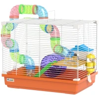 PawHut Hamsterkäfig mit Tunnel Schale Trinkflasche Häuschen Rampe Laufrad Herausnehmbare Wanne 46x30x37 cm Orange(m-6)