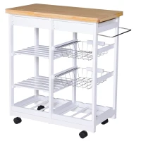 HOMCOM Carrito Auxiliar con Ruedas Carrito Verdulero Carro de Cocina con 2 Cajones 2 Cestas y 2 Estantes 74x37x76 cm Blanco(m-8)