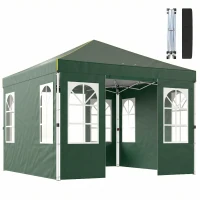 Outsunny Cort Pliabil 3x3 m Pop-up cu UPF50+ 4 Laterale Detașabile Înălțime Reglabilă și Husă de Transport Verde(m-10)