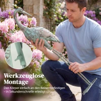 Outsunny Statua ogrodowa czapli metalowy ptak outdoor, stojąca rzeźba 88 cm z kotwami do podłoża, Zielony i Brązowy(m-7)