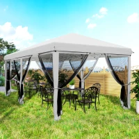 Outsunny Gazebo Pieghevole 6x3 m in Acciaio con 6 Tende Zanzariera, color Crema(m-9)