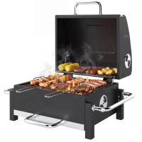 Outsunny Steel Charcoal Grill Portable BBQ Smoker with Lid Adjustable Vents Two-Stage Charcoal Pan Thermometer(m-7)
