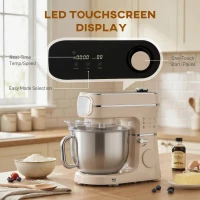 HOMCOM Stand Mixer, 6L 1400W Tilt-Head Food Mixer with 11 Speeds, Pulse & Fermentation Function, LED Display, Cream(m-7)