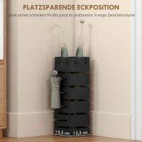 HOMCOM Parapluhouder, metalen standaard voor paraplu's, vrijstaande parapluhouder met haken en opvangschaal, plaats voor 8 paraplu's, Zwart(m-8)