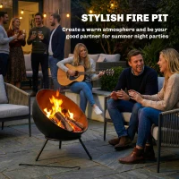 Outsunny Bol pentru foc 60 x 53 x 66cm reglabil focar cu cârlig grilaj pentru cărbuni suport Negru(m-5)