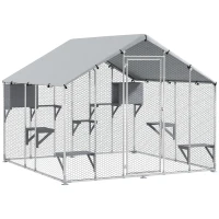 PawHut Gaiola Grande para Gatos Exterior com 2 Casinhas 7 Plataformas para Saltar Cobertura Impermeável e Anti-UV 240x193x195 cm Prata(m-1)