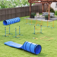 PawHut Conjunto Agility para Cães 11 Peças Equipamento Agility para Cães com 2 Túneis Altura Ajustável Aro de Salto & Barreiras Varetas de Slalom(m-4)
